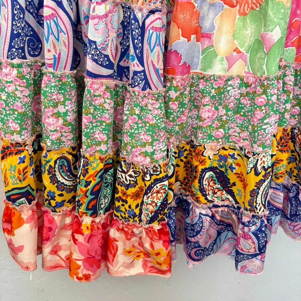 White Burch Floral Maxi Skirt Women Large Multicolor Tiered Gypsy Pull On Flaw - Picture 12 of 14